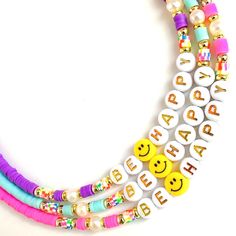 Necklace Be Happy  Adorable Happy Face Necklace! Handcrafted with love and care, these Necklace are perfect to add a touch of joy to any outfit. SURPRISE YOUR SPECIAL PERSON WITH THIS UNIQUE ACCESSORY THEY WILL LOVE. ❤️🎁 🌟Features: Unique happy face design that will bring a smile to everyone around you. Handmade with high-quality materials for durability and comfort. Lightweight and comfortable to wear all day long. Ideal as a gift for girls and little girls 🌟 Product Details: Materials: Happ Fun Pink Adjustable Charm Necklace, Fun Pink Adjustable Charm Necklaces, Adjustable Multicolor Charm Necklaces For Birthday, Adjustable Multicolor Charm Necklace For Birthday, Pink Adjustable Fun Charm Necklace, Cute Multicolor Charm Necklace For Birthday, Personalized Playful Necklace For Friendship, Trendy Personalized Charm Necklaces For Birthday, Trendy Personalized Charm Necklace For Birthday