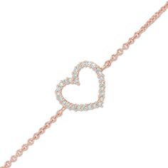 Diamond Accent Heart Bracelet in 10K Rose Gold | View All Bracelets | Bracelets | Zales Rose Gold Heart-shaped Diamond Bracelet, Rose Gold Heart-shaped Diamond Bracelet For Anniversary, Heart-shaped Rose Gold Diamond Bracelet For Anniversary, Valentine's Day Rose Gold Diamond Bracelet, Rose Gold Diamond Heart Bracelet Fine Jewelry, Elegant Rose Gold Heart Cut Bracelet, Rose Gold Diamond Heart Bracelet In Fine Jewelry Style, Rose Gold Diamond Bracelet For Valentine's Day Anniversary, Fine Jewelry Rose Gold Heart Diamond Bracelet