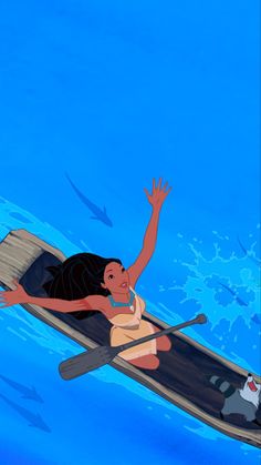 an animated image of a woman on a boat in the water with her hands up