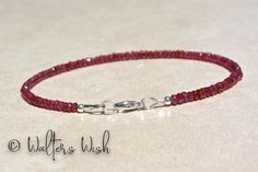 "Natural Ruby Bracelet, July Birthstone Bracelet, Beaded Gemstone Jewelry, Dainty Stacking Bracelet, Wife, Friend, Mothers Day Gift for Her -Please Note: My pictures are magnified to show detail. -Ruby is the birthstone for July. -The Ruby beads are approximately 3-3.5mm. -The clasp and findings are sterling silver, gold-filled, or rose gold filled. -Your purchase will be sent in a gift box. -A portion of this purchase will be donated to a Pug rescue or a Pug in need. -How to determine your brac Ruby Beaded Bracelets With Gemstone Beads As Gift, Ruby Beaded Bracelets With Round Beads For Gift, Ruby Beaded Bracelets With Round Beads As Gift, Gift Ruby Gemstone Beaded Bracelets, Ruby Beaded Bracelets As A Gift, Handmade Ruby Bracelets As Gifts, Bead Sizes, Ruby Bracelet, A Pug