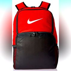 Extra Large Red Nike Brasilia Backpack With Space For A Laptop Nike Standard Backpack, University Red Everyday Backpack, Nike Rectangular Backpack For Everyday Use, Nike Backpack For Everyday Use, Nike Travel Standard Backpack, Red Nike School Bag, Nike Functional Standard Backpack, Red Rectangular Sports Bag, Functional Nike Standard Backpack