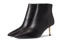 Nine West Ritaa - Women's Boots : Black : Keep your style fresh by sporting a chic look in the Nine West Ritaa pointed heel booties. Man-made upper. Man-made lining and insole. Featured as mid metallic stilettos. Side zippered closure. Pointed toe silhouette. Man-made outsole. Imported. Measurements: Heel Height: 2.68 oz. Chic Snip Toe Heels For Fall, Chic Fall Snip Toe Heels, Chic Pointed Toe Boots With Zipper Closure, Sleek Pointed Toe Heeled Boots For Spring, Sleek Spring Heeled Boots, Sleek Pointed Toe Spring Boots, Sleek Pointed Toe Boots For Spring, Pointed Heels, Black Shoes Women