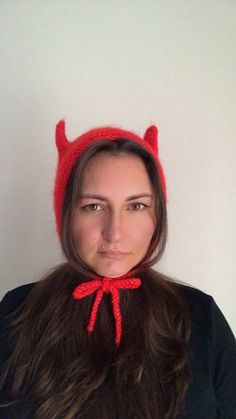 İt's red devil bonnet, cat ears knit bonnet. İ knitting bonnet with love for you.  I use premium yarn that doesn't cause allergies, doesn't lose color or shape, and keeps you warm in the cold.  The hat has an anatomical head shape that has a fit for all sizes. Hand washing at 30 degrees. Please write your full phone number, full address and e-mail. This information may be required for customs procedures. If this information is missing, there may be problems with the delivery of the order. If you Knitting Bonnet, Devil Bonnet, Mohair Hat, Women's Balaclava, Knit Cat, Knit Bonnet, Beanie With Ears, Cat Ears Hat, Knitted Balaclava