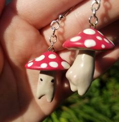 Mushroom Earrings - Etsy Cute Handmade Mushroom-shaped Earrings, Cute Handmade Mushroom Earrings, Handmade Cute Mushroom Earrings, Whimsical Mushroom-shaped Earrings For Gifts, Cute Mushroom-shaped Earrings For Gifts, Fun Mushroom Design Jewelry For Gifts, Fun Mushroom Design Jewelry Gift, Cute Mushroom Design Dangle Earrings, Unique Mushroom Design Earrings As Gift