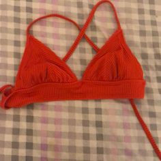 Really Cute Triangle Red Bikini Top, Never Worn Red Fitted Halter Top With Built-in Bra, Fitted Red Halter Top With Built-in Bra, Red Stretch Halter Neck Crop Top, Red Halter Top With Built-in Bra For Summer, Trendy Red Crop Top With Built-in Bra, Stretch Red Halter Top For Summer, Red Bra Friendly Crop Top For Summer, Red Stretch Halter Top For Summer, Trendy Red Halter Top For Summer