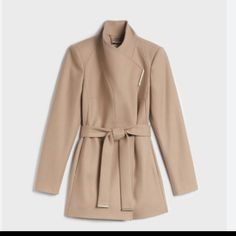 New Without Tag, Unworn Beautiful Camel Colored Wool Wrap Short Coat. Ted Baker Size 6 (Us Size 16-18) Length 31". Armpit To Armpit 22". Sleeve 25" One Button Closure. Shell: 75% Wool, 20% Polyamide, 5% Cashmere; Body Lining: 51% Viscose, 49% Acetate; Sleeve Lining: 97% Polyester, 3% Elastane A Taupe Outerwear For Work, Chic Camel Outerwear For Work, Elegant Camel Outerwear For Spring, Elegant Camel Outerwear For Office, Fitted Taupe Outerwear For Work, Fitted Camel Elegant Outerwear, Fitted Elegant Camel Outerwear, Elegant Fitted Camel Outerwear, Chic Fitted Camel Outerwear