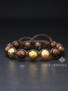 Chocolate Bronze Natural Stone Beaded Shamballa by CruxCrystals Bronze Natural, Shamballa Bracelets, Artisan Bracelets, Native Jewelry, Gold Accessories, Swarovski Pearls, Agate Beads, Crystal Pearls, Gold Pearl