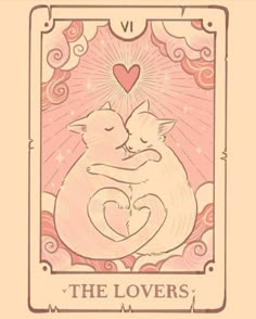 the lovers tarot card with two cats hugging each other