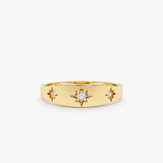 The daintiest starburst designs surround this ring on a solid gold curved band. Make a celestial statement! This stunning piece features a cluster of stars, each adorned with sparkling diamonds set in radiant solid gold. The intricate design and shimmering diamonds make it a perfect gift for bridesmaids or a dazzling addition to your own jewelry collection. - Handmade - Solid Gold - Natural Diamonds  - G Color, SI Quality Diamonds - Total Diamond Carat Weight: 0.056 ctw - Band Width: 5 mm at the Celestial Star-shaped Yellow Gold Rings, Celestial Star-shaped Diamond Ring For Anniversary, Celestial Star-shaped Diamond Anniversary Ring, Celestial Star Shaped Rings For Anniversary, Formal Yellow Gold Starburst Jewelry, Yellow Gold Star-shaped Promise Jewelry, Star-shaped Promise Ring With Diamond Accents, Promise Jewelry With Star Shape And Diamond Accents, Anniversary Starburst Jewelry With Diamond Accents