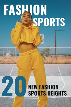 the cover of fashion sports magazine features a woman in yellow sweatpants and matching sneakers