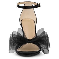 For your next fancy evening date, remember to take this pair of sandals along as your plus-one. These stiletto high heels feature an open toe, and a big bow tie decor(easily taken off), which comes in faux leather and is finished for added cuteness and luxury. Wear them with your favorite dresses or skirts. Glamorous Open Toe Heels For Events, Party Sandals With Wrapped Heel And Open Toe, Open Toe Sandals With Wrapped Heel For Party, Black Open Toe Party Heels, Black Open Toe Heels For Party, Open Toe Heels With Wrapped Heel For Events, Event Open Toe Heels With Wrapped Heel, Open Toe Heels With Padded Heel For Evening, Party Heels With Padded Open Toe