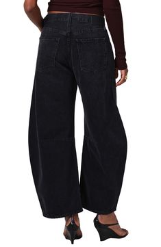 A superhigh waist and structured, curved wide legs cut a chic silhouette in these oversized, ankle-grazing jeans cut from nonstretch denim. 26 1/2" inseam; 20" leg opening; 13" front rise Button fly Five-pocket style 100% regenerative cotton Machine wash, tumble dry Made in the USA Non-stretch High Waist Jeans With Belt Loops, Citizen Of Humanity Horseshoe Jeans, Citizen Of Humanity Jeans, Citizens Of Humanity Horseshoe Jeans, Barrel Jeans, Citizens Of Humanity, Wide Legs, Fabric Gift Bags, Nordstrom Store