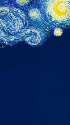 the starry night sky is painted with yellow and blue paint on dark blue paper