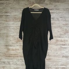 New 100% Linen 34695 Black Ruched Dress For Work, Black Viscose Midi Party Dress, Black Viscose Party Midi Dress, Black Ruched Maxi Dress For Daywear, Black Viscose Maxi Dress For Daywear, Black Maxi Dress In Viscose, Black V-neck Mini Dress In Viscose, Black Viscose V-neck Dress, Black Ruched V-neck Midi Dress