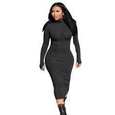 High Neck Knitted Zipper Long Sleeve Pencil Dress Long Sleeve Pencil Dress, Pencil Dress, 1 Million, High Neck, Pencil, Zipper, Long Sleeve