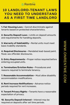 a yellow and black poster with instructions on how to use the laws for land - tenant laws