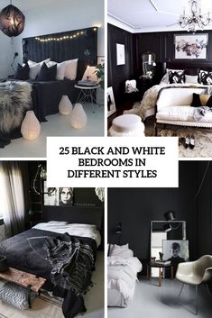 black and white bedroom in different styles with text that reads 25 black and white bedroom designs in different styles