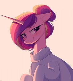 a drawing of a pink pony with purple hair and horns on it's head