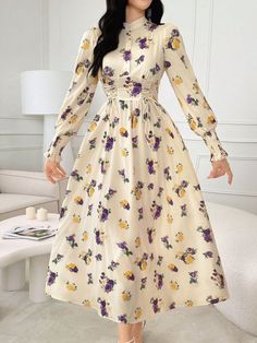 Crinoline Wedding Dress, Simple Frocks, Stylish Dress Book, Long Sleeve Print Dress, Stylish Dress Designs, Lovely Clothes, Fabric Floral, Modest Fashion Outfits, Glam Dresses