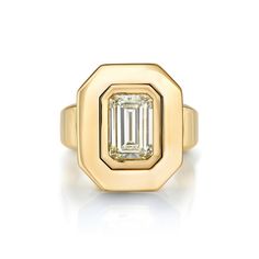 2.39ct W-X/VVS2 GIA certified emerald cut diamond bezel set in a handcrafted 18K yellow gold mounting. Emerald Cut Diamond Signet Ring With Bezel Setting, Timeless Emerald-cut Jewelry With Bezel Setting, Gold Emerald-cut Diamond Ring With Bezel Setting, Luxury Bezel-set Emerald Ring, 14k Gold Bezel-set Emerald Ring, Rare Diamonds, Emerald Cut Diamond, Single Stone, Band Bracelet