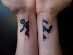 two people with matching tattoos on their arms