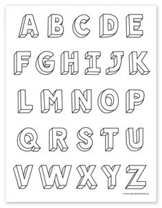 the alphabet is drawn in black and white, with lines that are not parallel to each other