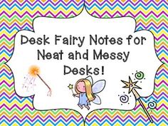 a sign that says desk fairy notes for neat and messy desks with an image of a fairy holding a wand