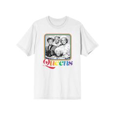 Go for a cool, casual look in this men's Golden Girls Queens tee. Go for a cool, casual look in this men's Golden Girls Queens tee. Crewneck Short sleevesFABRIC & CARE Cotton Machine wash Imported Size: XXL. Color: White. Gender: male. Age Group: adult. Pattern: Graphic. Relaxed Fit Crew Neck T-shirt For Pride, Pride Short Sleeve T-shirt With Letter Print, Pride Letter Print Short Sleeve T-shirt, Pride Graphic Print Crew Neck Top, Casual T-shirt For Pride Streetwear, White Pre-shrunk Top For Pride, Casual Pride Crew Neck T-shirt, Pride Graphic Print Short Sleeve T-shirt, Pre-shrunk Crew Neck T-shirt For Pride