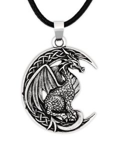 PRICES MAY VARY. Celtic dragon on the crescent moon pendant necklace for men and women, meticulously crafted with intricate details Made from high-quality zinc alloy with an antique silver finish, not tarnish or corrode easily over the years Measures about 1.3 x 1.1 inches (3.3 x 2.8 cm) and arrives ready to wear on a 19.7" (50 cm) faux leather cord A stunning piece of dragon jewelry that makes a wonderful Valentine's Day, Christmas, birthday, or anniversary gift If there is any problem with you Celtic Dragon, Crescent Moon Pendant, Dragon Necklace, Dragon Jewelry, Moon Pendant Necklace, Necklace For Men, Moon Pendant, Unique Necklaces, Crescent Moon