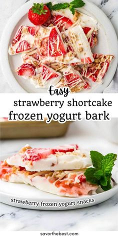 Strawberry Shortcake Frozen Yogurt Bark combines creamy yogurt, sweet jam, fresh strawberries, and crunchy toppings for a simple, refreshing treat that's perfect for snacks or dessert!