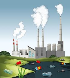 Save Earth Drawing, Factory Illustration, Pencemaran Udara, Industrial Background, Earth Drawings, Drawing Water, Building Landscape, Water Pollution, Dirty Water