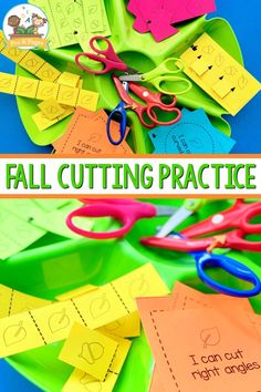 a pile of cut out pieces of paper with scissors on it and the words fall cutting practice