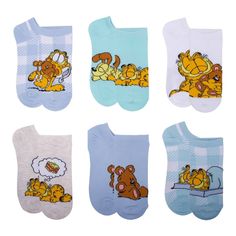 Your kid will love adding Garfield and friends to their sock collection with the Garfield 6-Pack of Socks. This pack of six no-show socks comes in various colors and designs featuring comic strip characters Garfield, Ollie and Pooky. Made from soft and stretchy fabric, these lightweight socks are a comfy pick for your child's everyday wear. Button Up Pajamas, Cat Top, No Show Socks, Kids Outfits Girls, Socks And Hosiery, Spandex Fabric, Girls Shopping, Pajama Set, Fabric Care