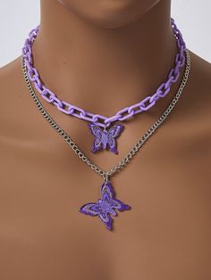 Color: Purple Gender: Women Material: PMMA Details: Butterfly Style: Fashionable Product Measurements in cm : Size Length one-size 40-50 Purple Butterfly Necklace, Purple Choker, Purple Accessories, Fun Money, Embellished Fashion, Butterfly Decor, Necklace Purple, Purple Jewelry, Purple Necklace