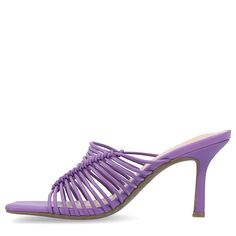 Get a bold but easy finish to your favorite look with the Women's Journee Collection Saskia Dress Sandal. Vegan leather upper in a slide style dress sandal with an open square toe. Slip on entry. Caged design. Smooth lining with padded insole. Durable man-made outsole with 3.25" stiletto heel.. Denim Jewelry, Versace Handbags, Womens Stilettos, Versace Accessories, Faux Leather Heels, Shoe Carnival, Women Men Shoes, Versace Men, Journee Collection