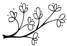 a black and white drawing of a branch with flowers on it's branches is shown