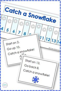 three snowflake task cards with the words catch a snowflake