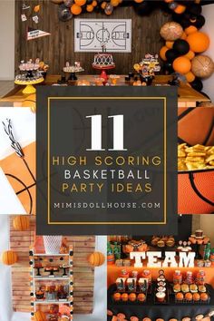 a basketball themed birthday party with orange and black decorations