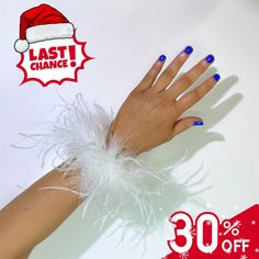 Add Elegance To Any Outfit ✨ Handcrafted with premium quality feathers. 💃🏻  Perfect for special occasions or adding a playful touch to everyday outfits. 💅🏻 Statement accessory that will set you apart from the crowd.  💎 Flexible cuff make them comfortable to wear all day or night. ️ Trademarked double layer feathers exclusively available at Airy Fairy™. Sold in Pairs 100% Real Ostrich Feathers Length: 24cm Width: 2.5cm Our small team will work our fastest to create your cuffs, fulfil order & ship within 72 business hours! Estimated Shipping Time: 7 - 10 days CUSTOMS FEES, DUTIES, AND ADDITIONAL TAXES: Please note that importing customs fees, duties, and any additional taxes associated with your purchase upon arrival are NOT included in product or shipping prices offered to you here, an Adjustable Bracelets For Holiday Party, Adjustable White Cuff Bracelet For Parties, Adjustable White Cuff Bracelet For Party, White Adjustable Cuff Bracelet For Party, White Party Cuff Bracelet, Hen Costume, Feather Cuffs, Wrist Bracelet, Glam Party