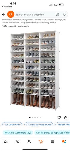 a white shoe rack filled with lots of shoes