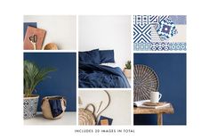 a collage of blue and white images with text that reads, includes 30 images in total