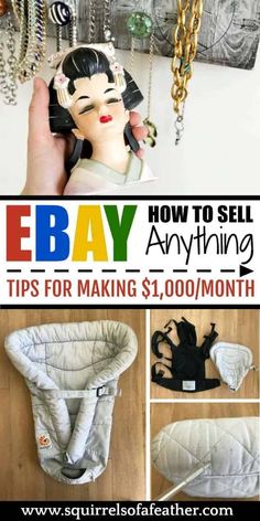 a collage of images showing how to sell an infant's sleeping bag for $ 1, 000 / month