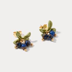 Channel your inner fruit fairy with our delightful Blueberry Earrings! These charming cluster earrings are crafted from 18k gold-plated brass and boast a delightful collection of tiny, natural blue stones.   The delicate clusters dance on your ears, adding a touch of whimsical summer charm to any outfit. Whether you're daydreaming in a sundress or adding a pop of color to your everyday attire, these cluster earrings are sure to become a cherished favorite. DETAILS Plating: 18K Gold Materials: Fruit Fairy, Earrings Drawing, Blueberry Earrings, Cozy Aesthetics, Diamond Ice, Fruit Earrings, Bunny Gifts, Turquoise Boho, Blue Stones