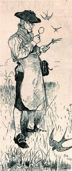 an old drawing of a man with a bird in his hand