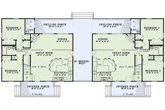 the floor plan for two story houses with three bedroom and an attached garage area on each level