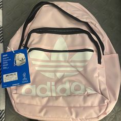 Nwt Adidas Backpack Light Pink Functional Pink Bags For Streetwear, Sporty Pink Backpack For Streetwear, Adidas Sports Bag In Pink, Casual Nylon Backpack With Logo, Pink Adidas Backpack For Daily Use, Adidas Pink Backpack For Daily Use, Pink Adidas Travel Backpack, Adidas Casual Bags For Outdoor Activities, School Nylon Backpack With Logo