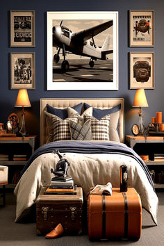 Black and white airplane print. Aviation Decor Bedroom, Aviation Inspired Decor, Plane Bedroom Ideas, Little Boy Airplane Bedroom, Aviation Office Ideas, Plane Themed Bedroom, Aviation Room Ideas, Aviation Themed Bedroom, Aviation Bedroom Ideas