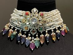 Indian Diamond Jewellery, Colourful Jewellery, Bridal Diamond Necklace, Beads Choker, Antique Jewellery Designs, Fancy Beads