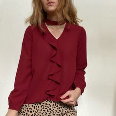 Nwt Jack By Bb Dakota Blouse Perfect For Holiday Or Work! Beautiful Front Ruffle, Cutout, Unique Collar, Back Eyelet, Sleeve Seams. Red Blouse, Bb Dakota, Red Blouses, Top Blouse, Womens Tops, Collar, Red, Women Shopping, Color