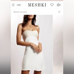 Brand New With Tags Elegant Strapless Slip Dress For Beach, Chic White Strapless Slip Dress, White Strapless Slip Dress For Night Out, White Summer Slip Dress For Party, Elegant Strapless Slip Dress For Brunch, Meshki Dresses, Corset Gown, Rose Maxi Dress, Cutout Maxi Dress